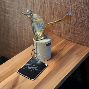 Bijan Brass Statue Sculpture Swan Crane Bird Marble Base art Deco Figurine 6.5"